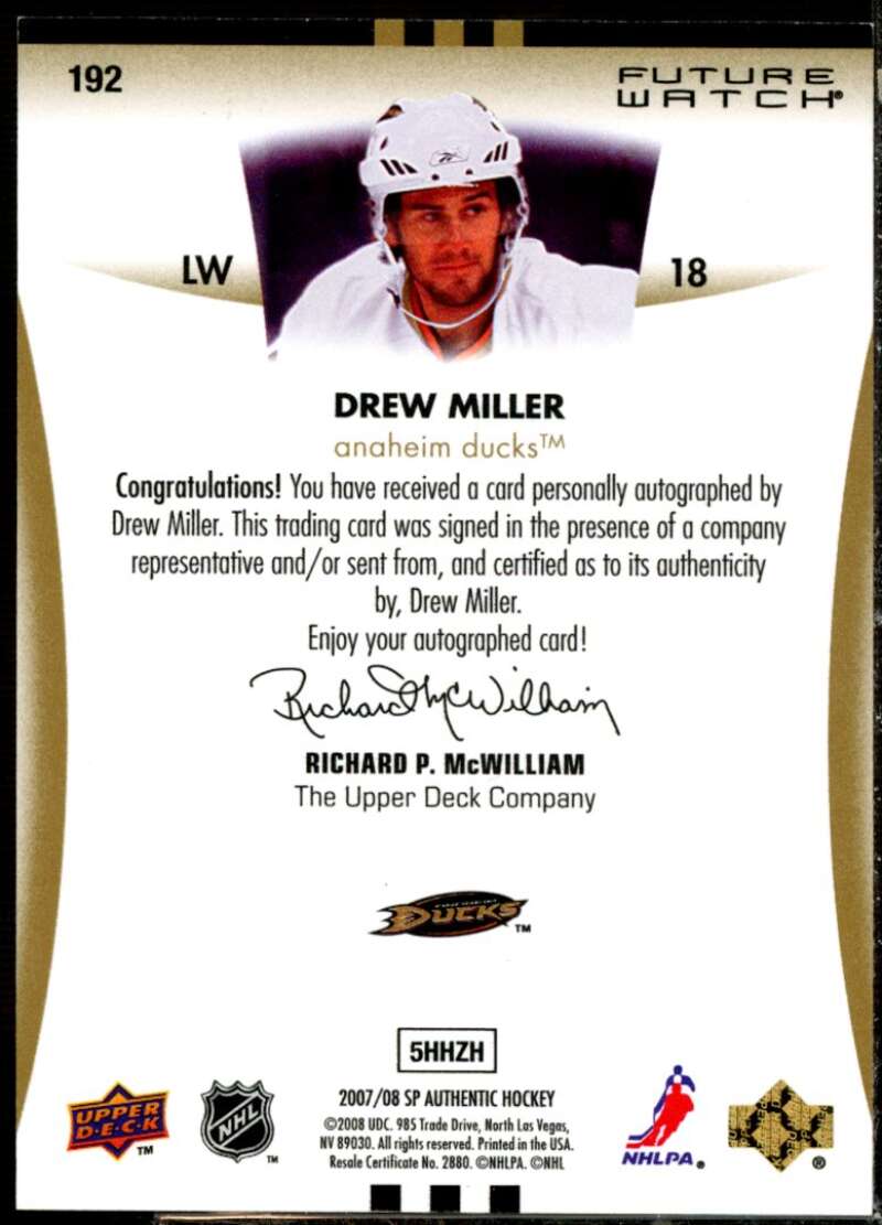 Drew Miller AU RC Card 2007-08 SP Authentic #192  Image 2