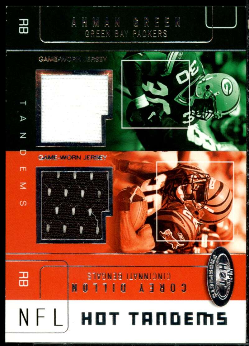 Ahman Green/Corey Dillon Card 2002 Hot Prospects Hot Tandems Memorabilia #AGCD  Image 1