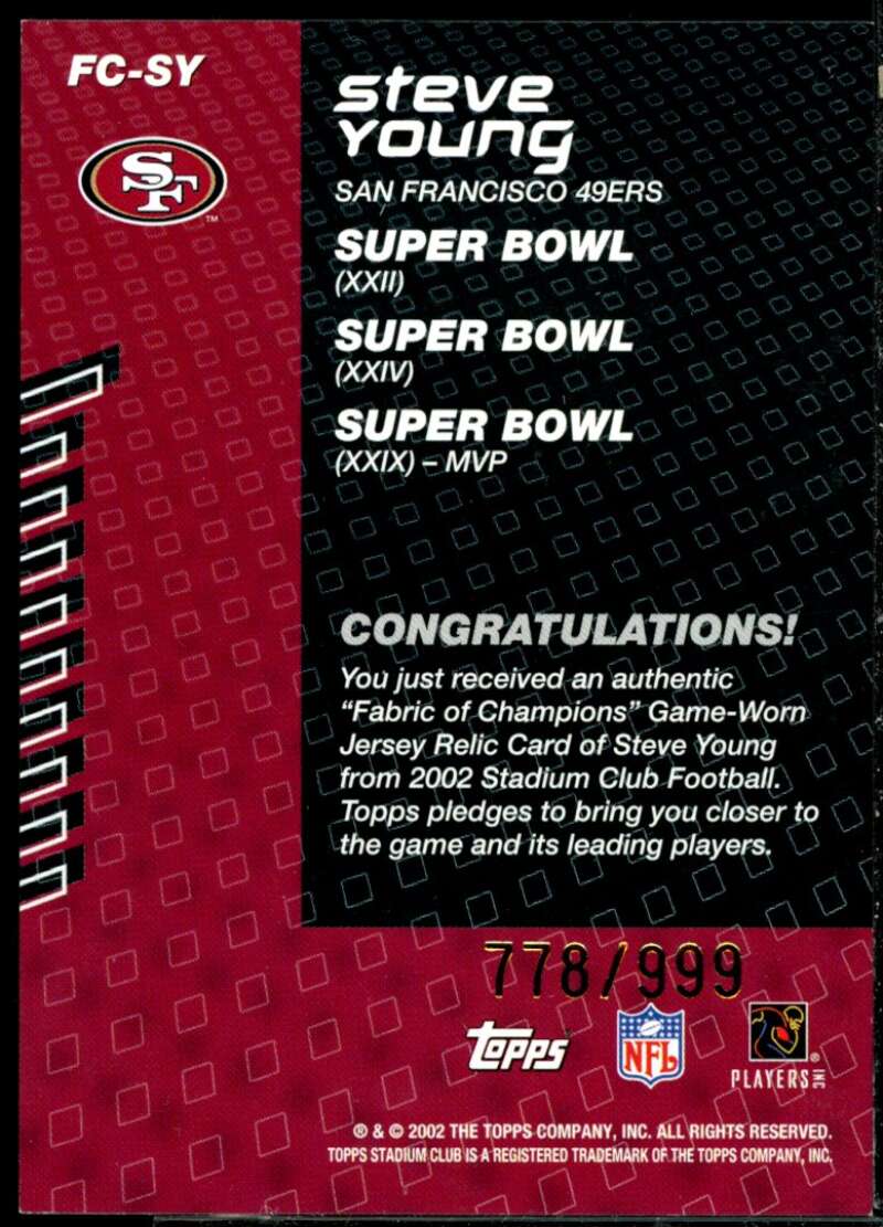 Steve Young Card 2002 Stadium Club Fabric of Champions #FCSY  Image 2