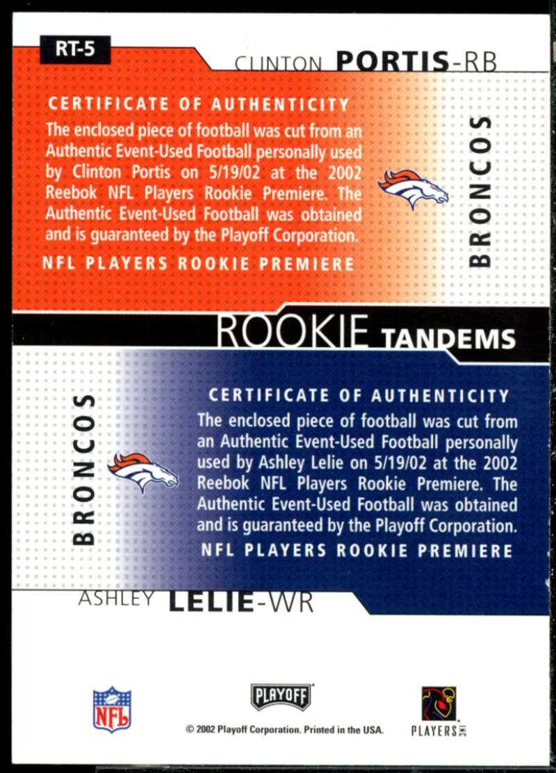 Clinton Portis/Ashley Lelie Card 2002 Playoff Honors Rookie Tandems/Quads #RT5  Image 2