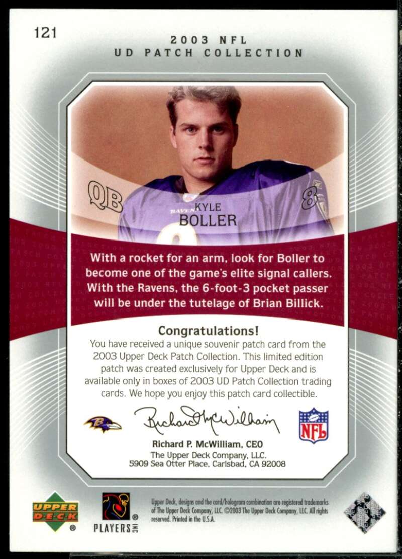 Kyle Boller RI RC Card 2003 UD Patch Collection #121  Image 2