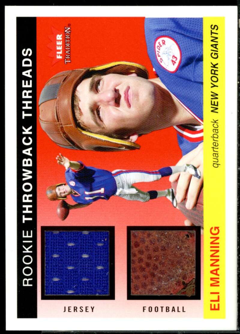 Eli Manning Blue 2004 Fleer Tradition Rookie Throwback Thread Jersey/Ball #TTEM  Image 1