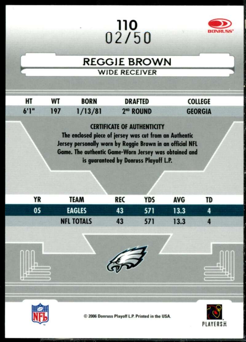 Reggie Brown Card 2006 Leaf Certified Materials Mirror Blue Materials #110  Image 2