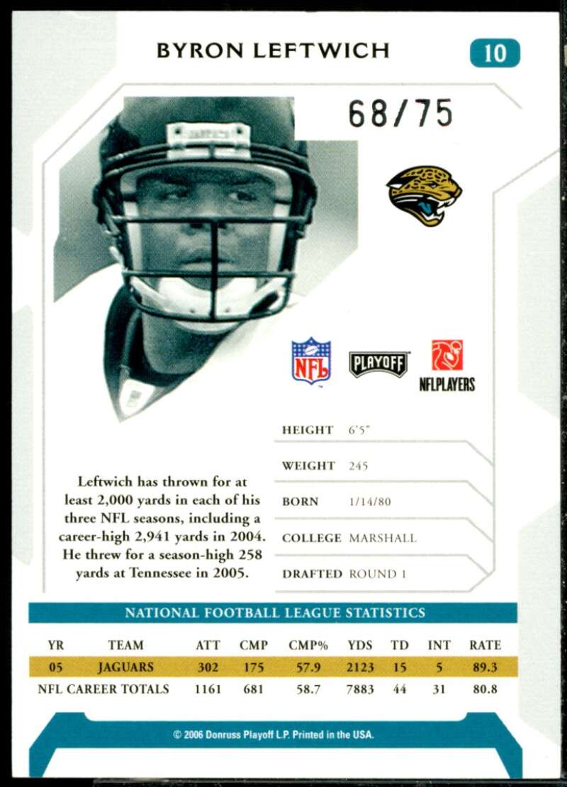 Byron Leftwich Card 2006 Playoff NFL Playoffs Signature Proofs Silver #10  Image 2