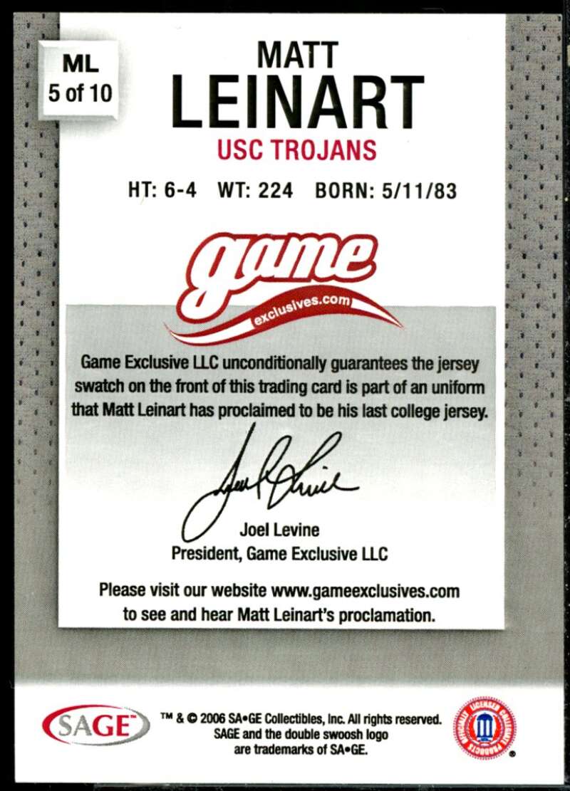 Matt Leinart Coll 2006 SAGE Game Exclusive Matt Leinart Jerseys Silver #ML5  Image 2