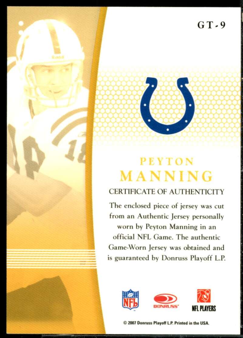 Peyton Manning Card 2007 Leaf Certified Materials Gold Team Materials #9  Image 2