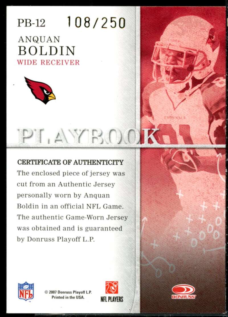 Anquan Boldin Card 2007 Donruss Gridiron Gear Playbook Jerseys X's #12  Image 2