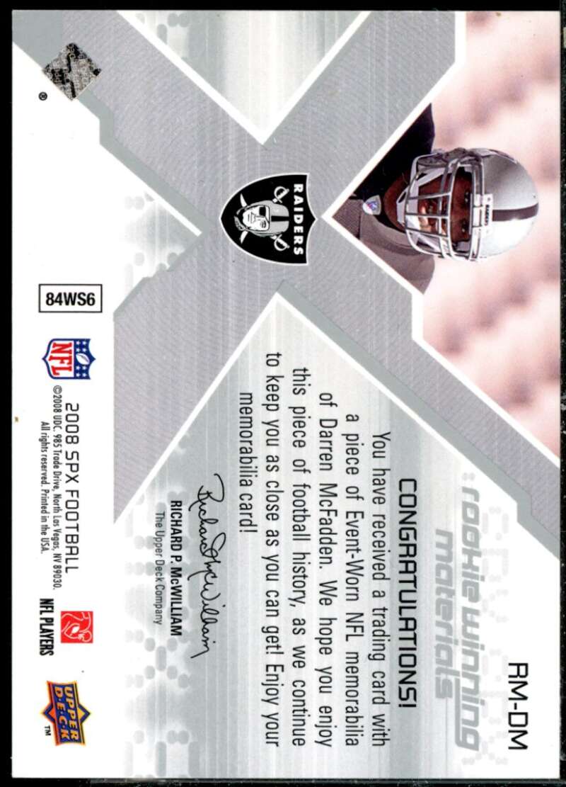 Darren McFadden Card 2008 SPx Rookie Materials Unique Shape Dual 50 #RMDM  Image 2