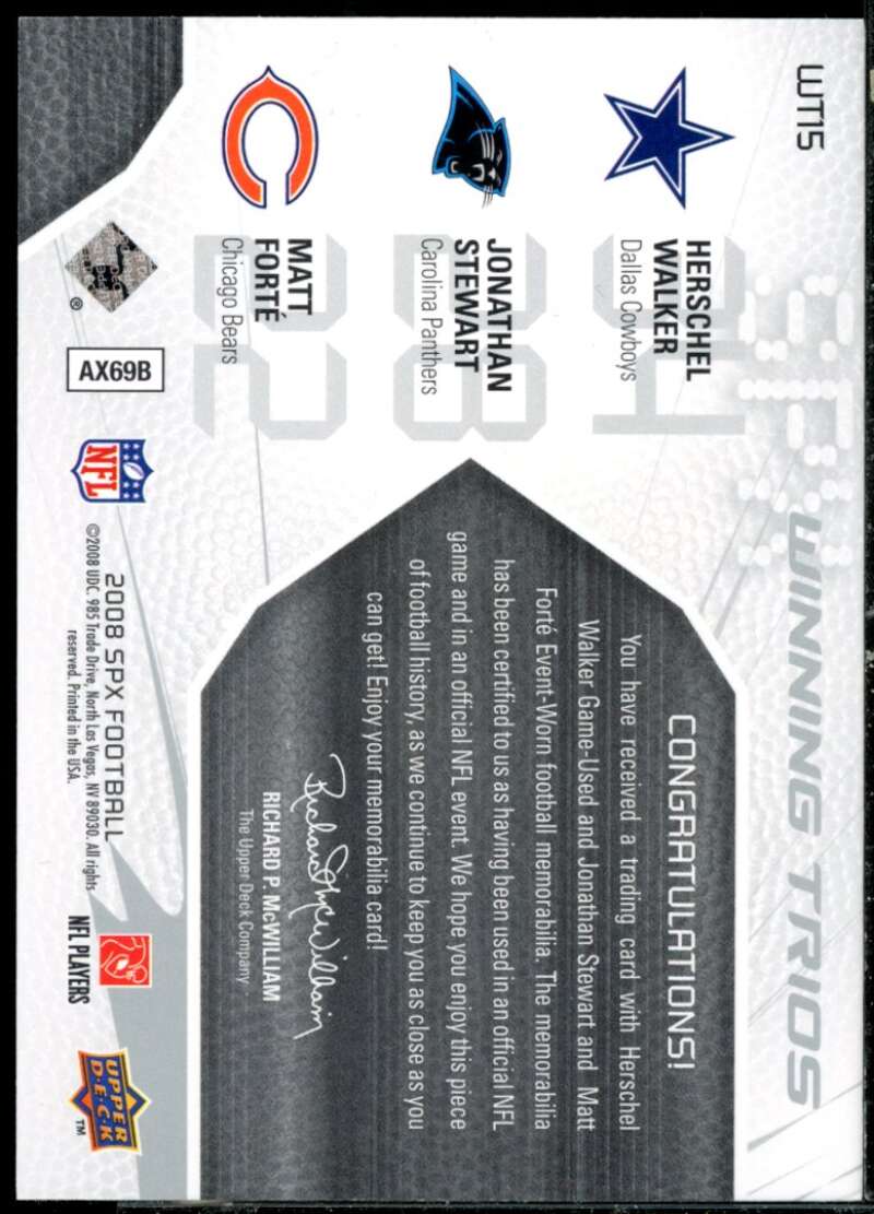 Herschel Walker/Jonathan Stewart/Matt Forte RC 2008 SPx Winning Trios 49 #WT15  Image 2