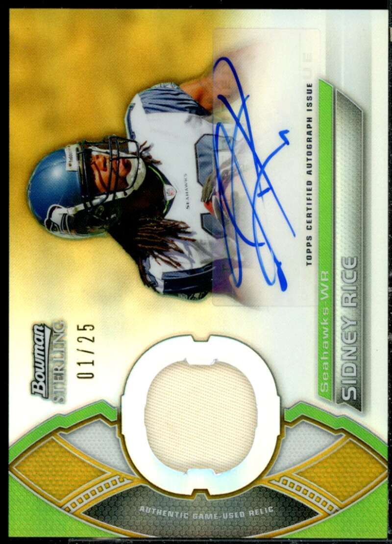 Sidney Rice JSY AU Card 2011 Bowman Sterling Gold Refractors #BSARSRI  Image 1