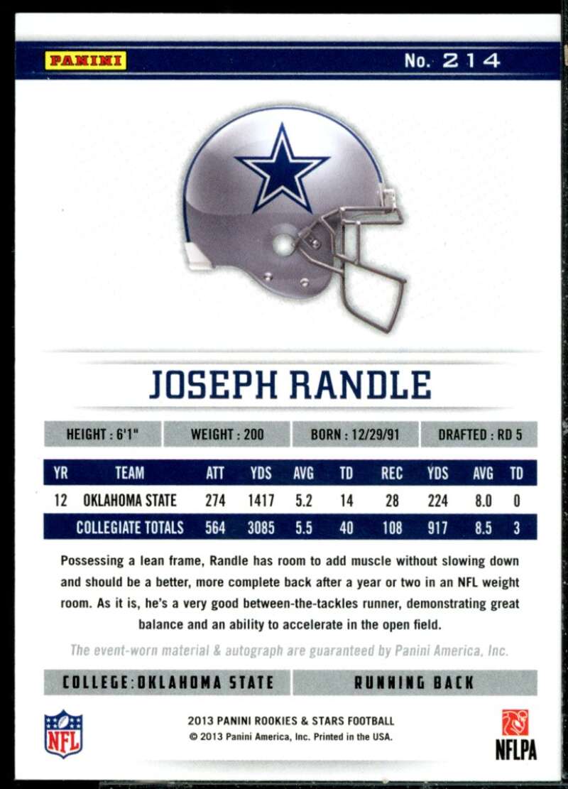 Joseph Randle Rookie Card 2013 Rookies and Stars Rookie Jersey Autographs #214  Image 2