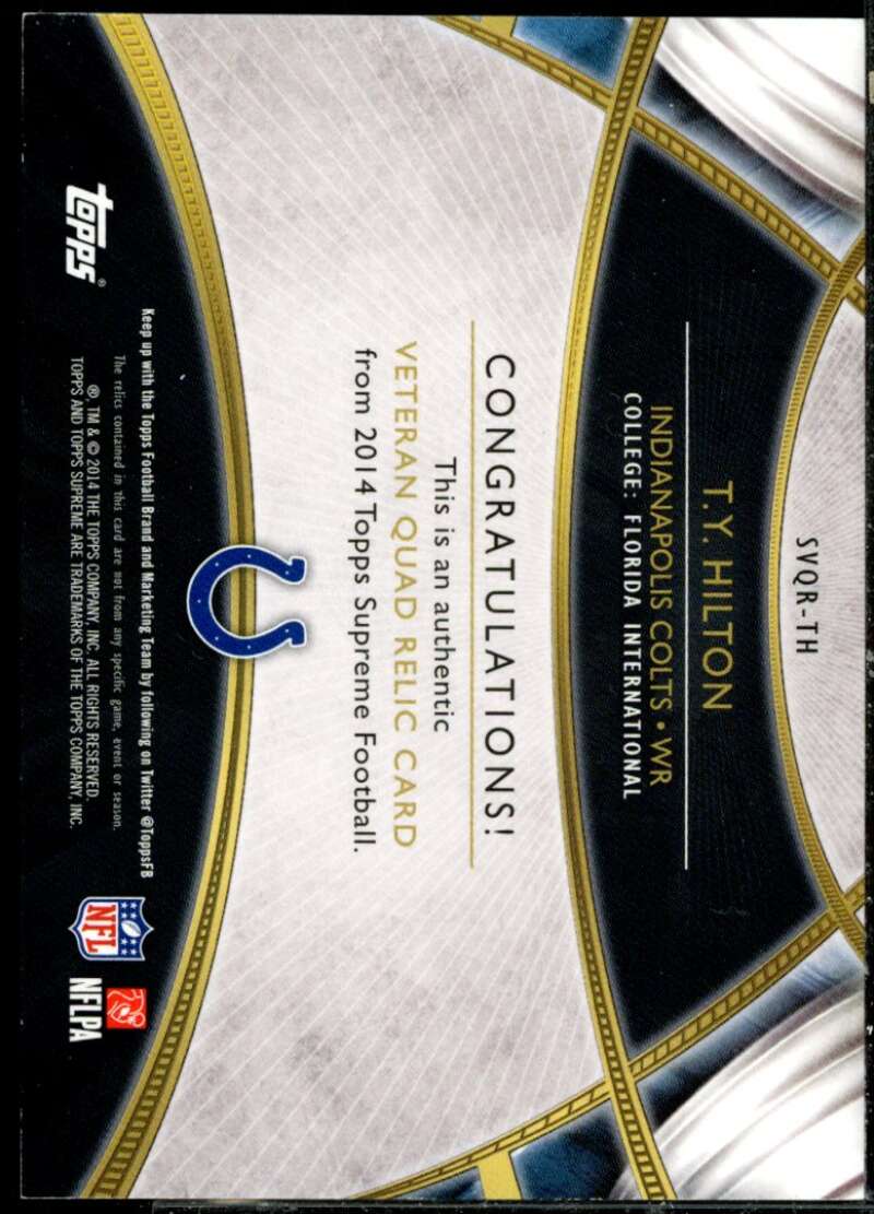 T.Y. Hilton Card 2014 Topps Supreme Veterans Quad Relics #SVQRTH  Image 2