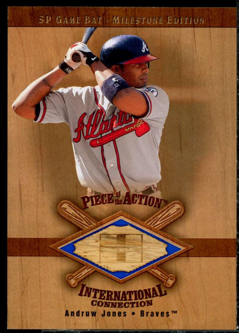 Andruw Jones Card 2001 SP Game Bat Milestone Piece of Action International #IAJ  Image 1