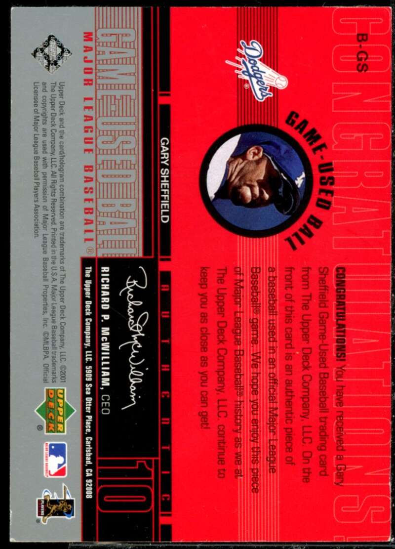 Gary Sheffield Card 2001 Upper Deck Game Ball 2 #BGS  Image 2