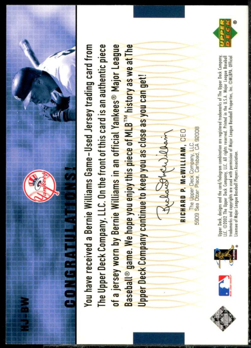 Bernie Williams Card 2003 Upper Deck Game Swatches #HJBW  Image 2