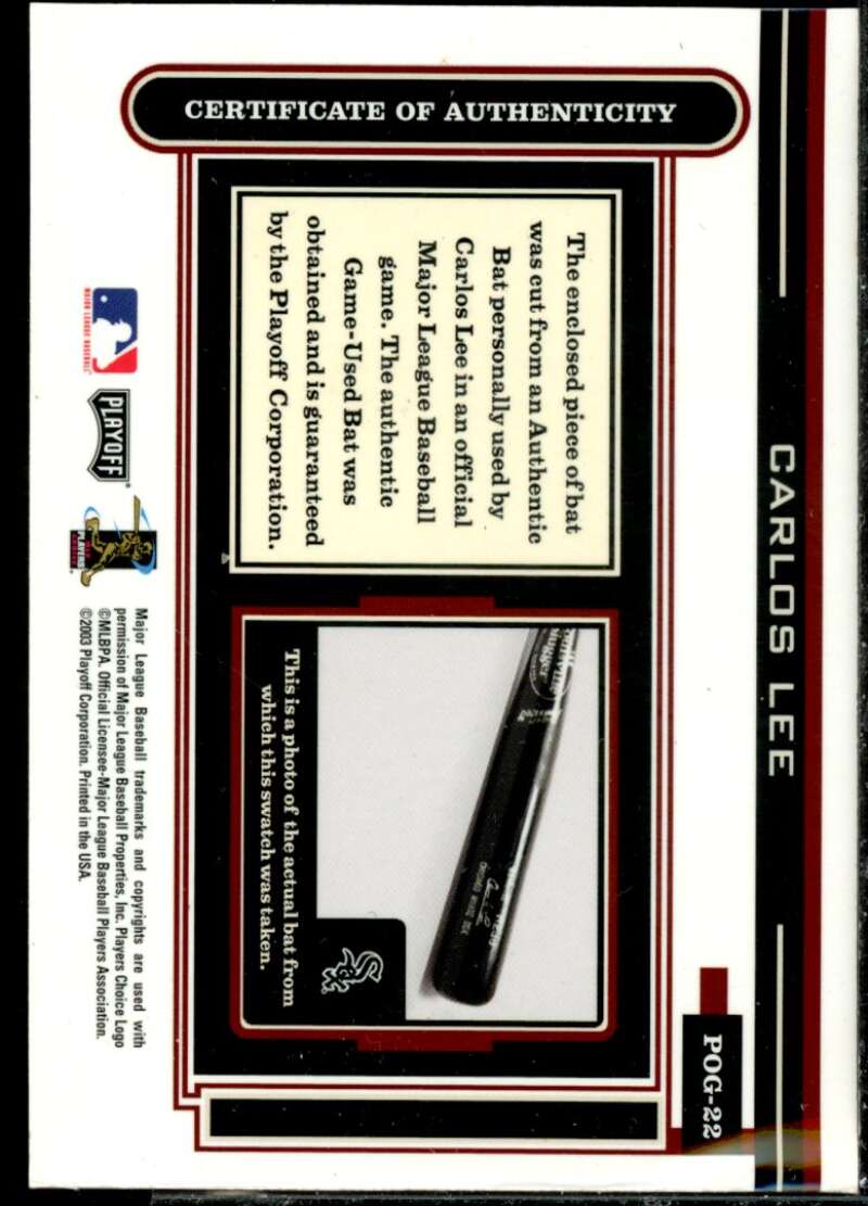 Carlos Lee Bat Card 2003 Playoff Piece of the Game Autographs #22  Image 2
