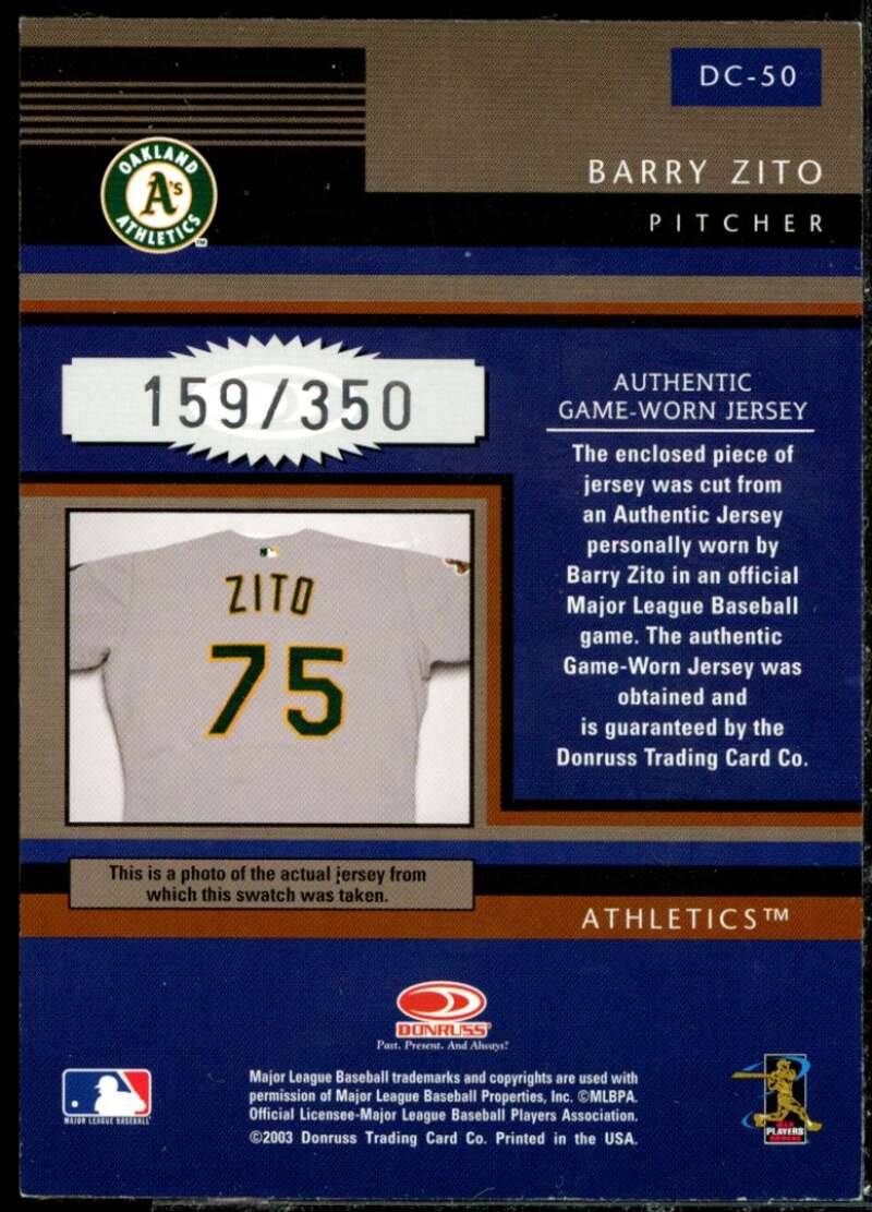 Barry Zito Jsy Card 2003 Diamond Kings Diamond Cut Collection #DC50  Image 2