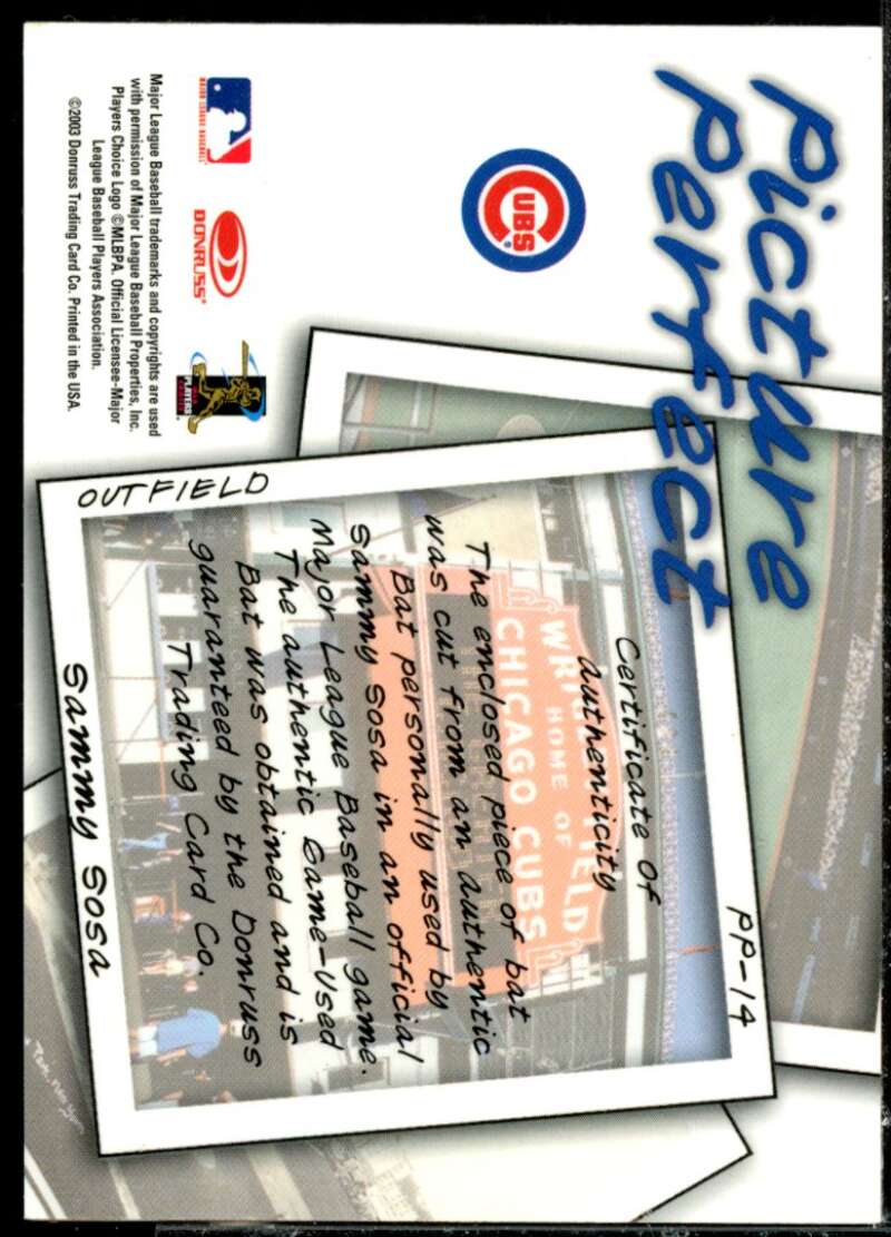 Sammy Sosa Card 2004 Leaf Picture Perfect Bats #14  Image 2