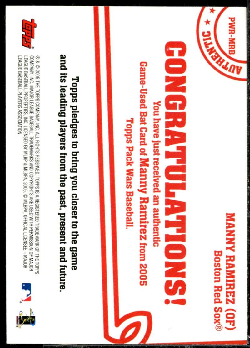 Manny Ramirez Bat Card 2005 Topps Pack Wars Relics #MRB  Image 2