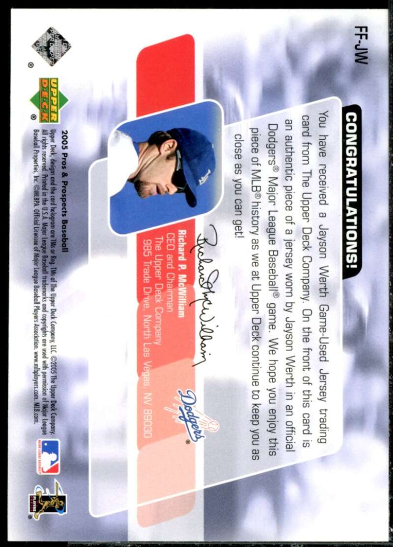 Jayson Werth Card 2005 Upper Deck Pros and Prospects Future Fabrics Gold #JW  Image 2