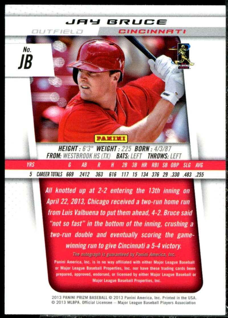 Jay Bruce Card 2013 Panini Prizm Autographs #JB  Image 2
