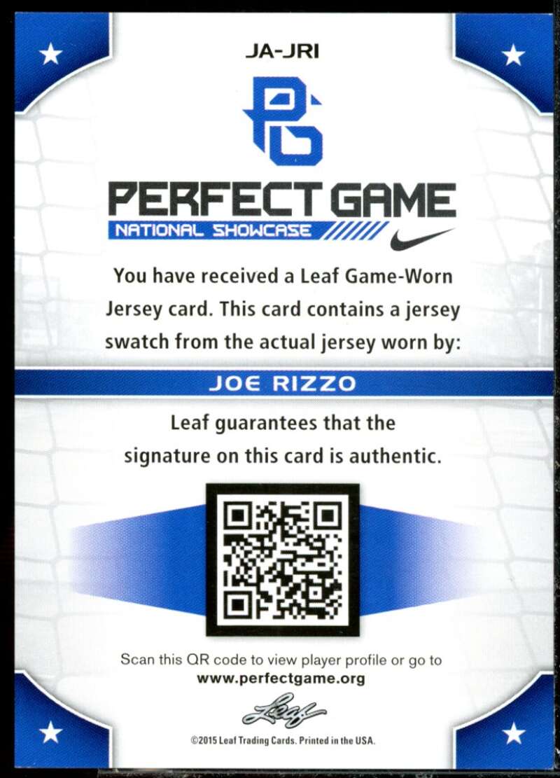 Joe Rizzo Rookie Card 2015 Leaf Perfect Game Jersey Autographs Gold #JAJR1  Image 2