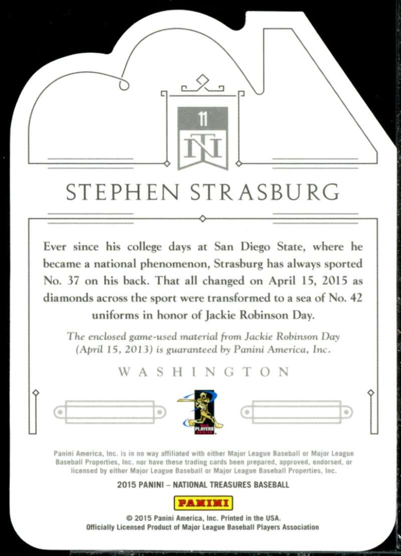 Stephen Strasburg Card 2015 Panini National Treasures 42 Tribute Materials #11  Image 2