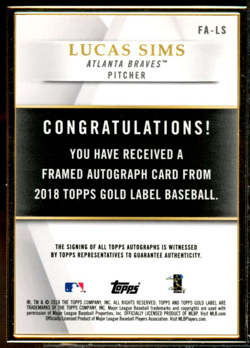 Lucas Sims Rookie Card 2018 Topps Gold Label Framed Autographs #FALS  Image 2