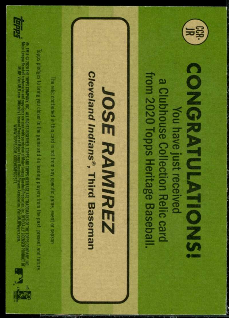 Jose Ramirez Card 2020 Topps Heritage Clubhouse Collection Relics #CCRJR  Image 2