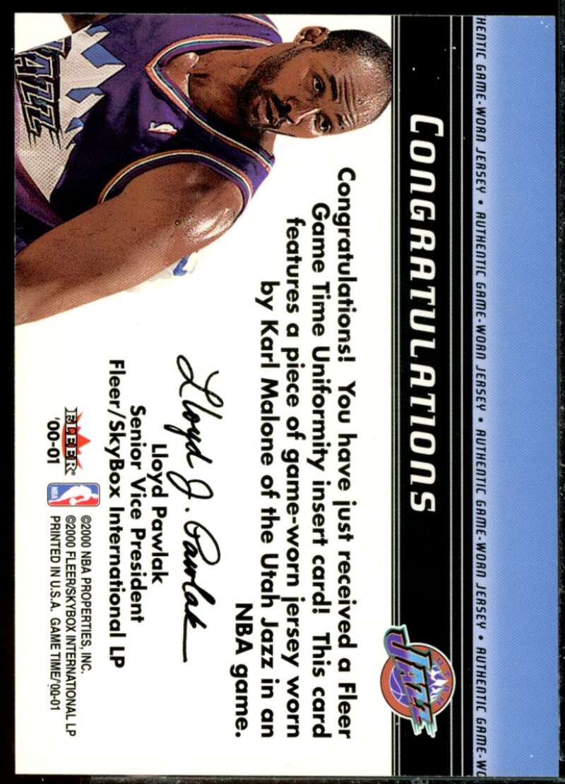 Karl Malone Card 2000-01 Fleer Game Time Uniformity #8  Image 2