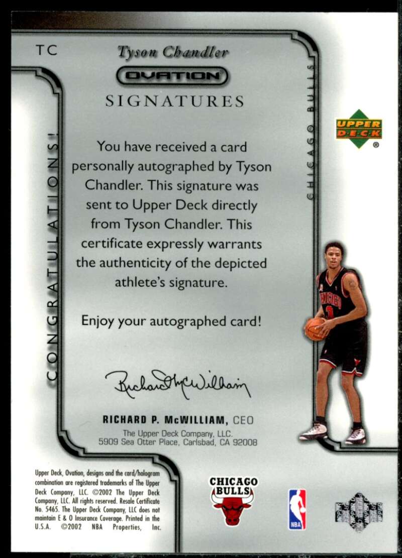 Tyson Chandler Card 2002-03 Upper Deck Ovation Signatures #TC  Image 2