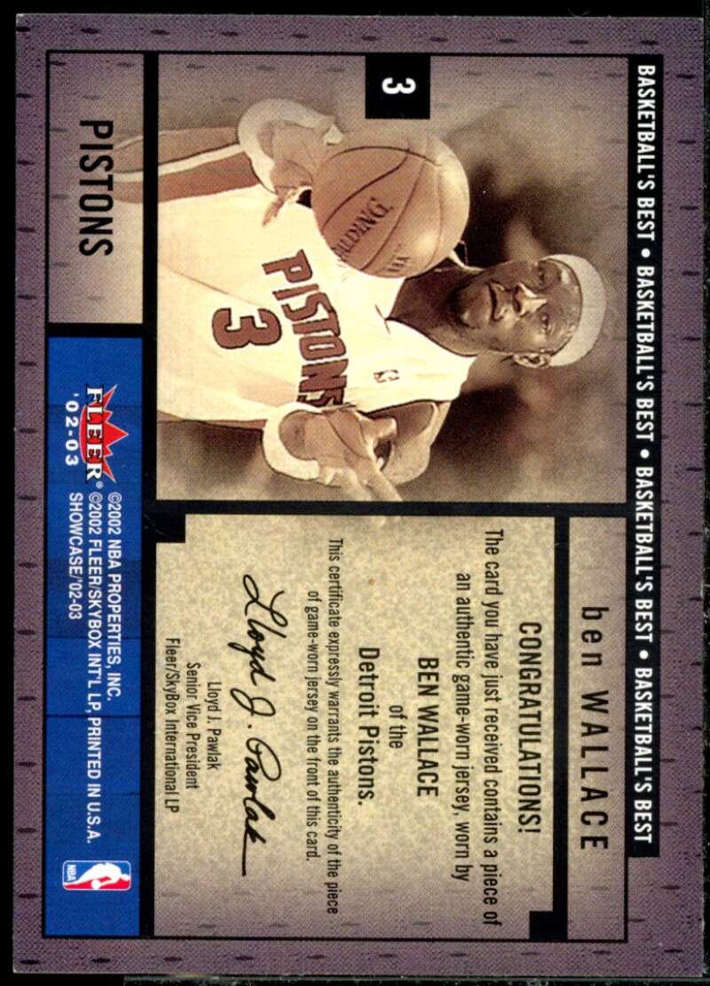 Ben Wallace JSY Card 2002-03 Fleer Showcase Basketball's Best Memorabilia #BBM5  Image 2