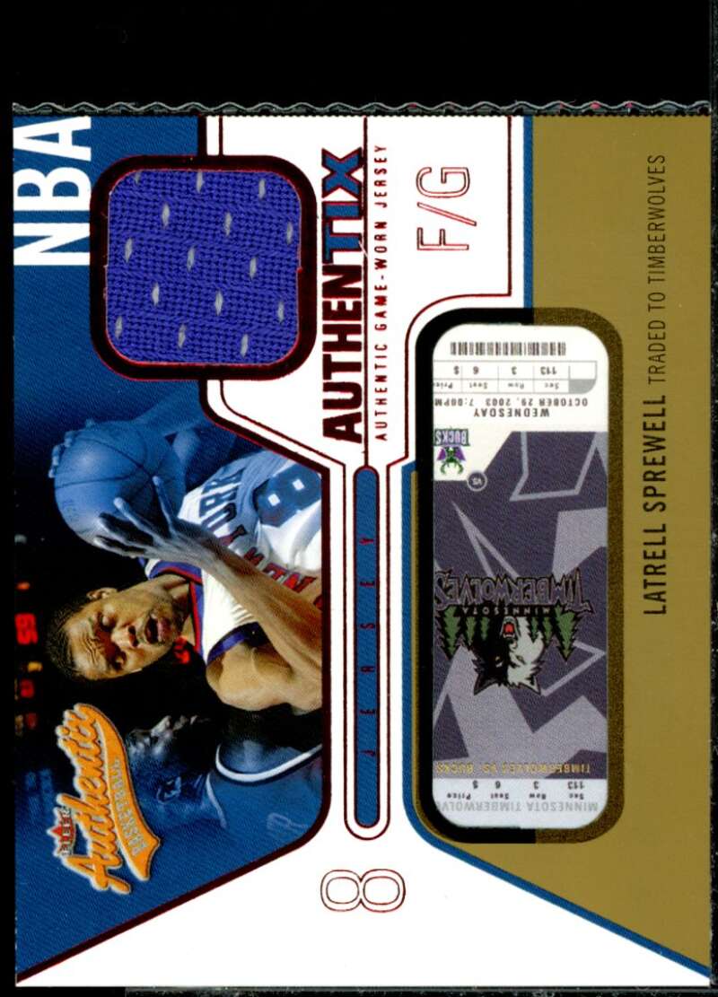 Latrell Sprewell Card 2003-04 Fleer Authentix Jersey Authentix Ripped #JALS  Image 1