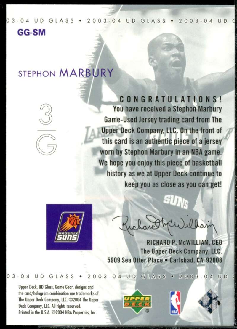 Stephon Marbury SP Card 2003-04 UD Glass Game Gear #GGSM  Image 2