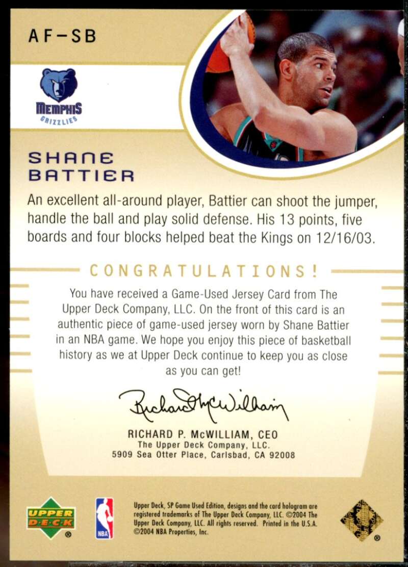 Shane Battier Card 2004-05 SP Game Used Authentic Fabrics #SB  Image 2