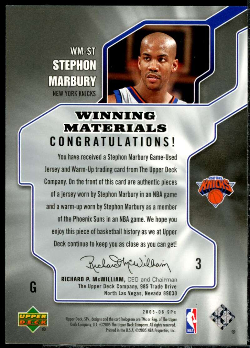 Stephon Marbury Card 2005-06 SPx Winning Materials #ST  Image 2