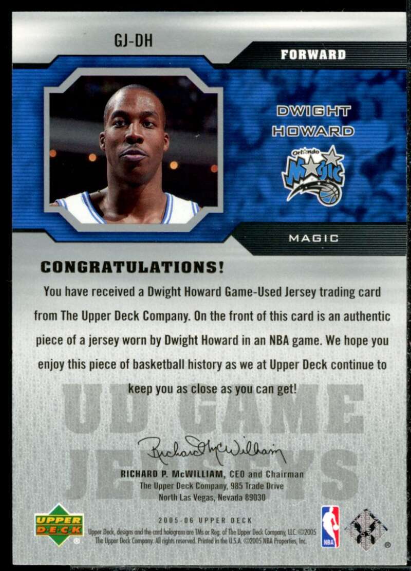 Dwight Howard Card 2005-06 Upper Deck Game Jerseys #DH  Image 2