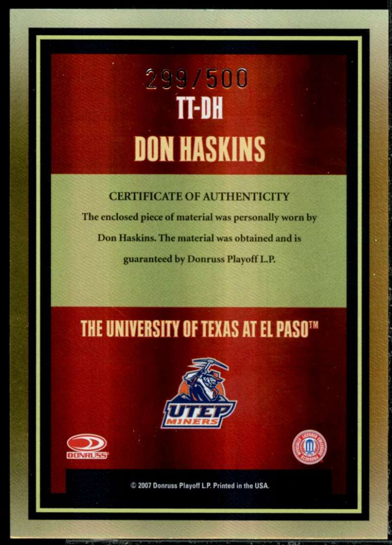 Don Haskins Card 2007 Donruss Elite Extra Edition Throwback Threads #22  Image 2