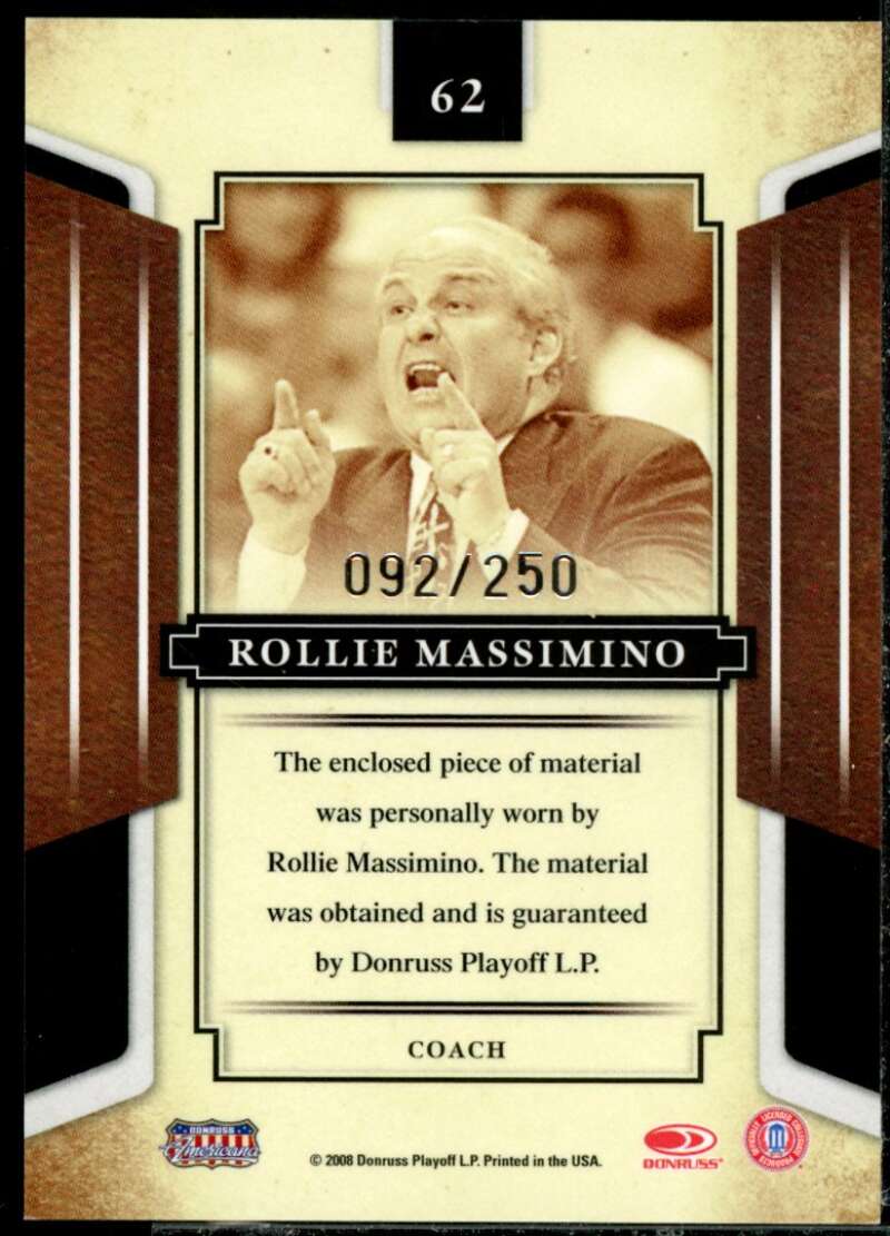 Rollie Massimino Card 2008 Donruss Sports Legends Materials Mirror Blue #62  Image 2