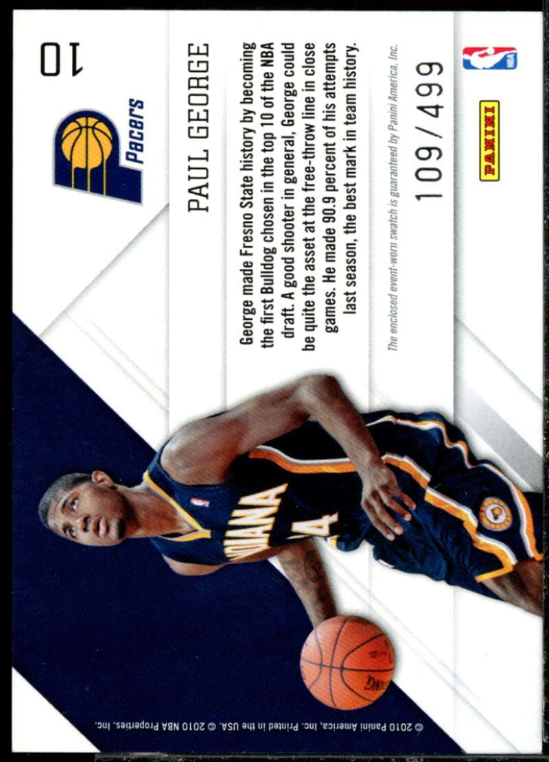 Paul George Rookie Card 2010-11 Prestige Prestigious Picks Materials Green #10  Image 2