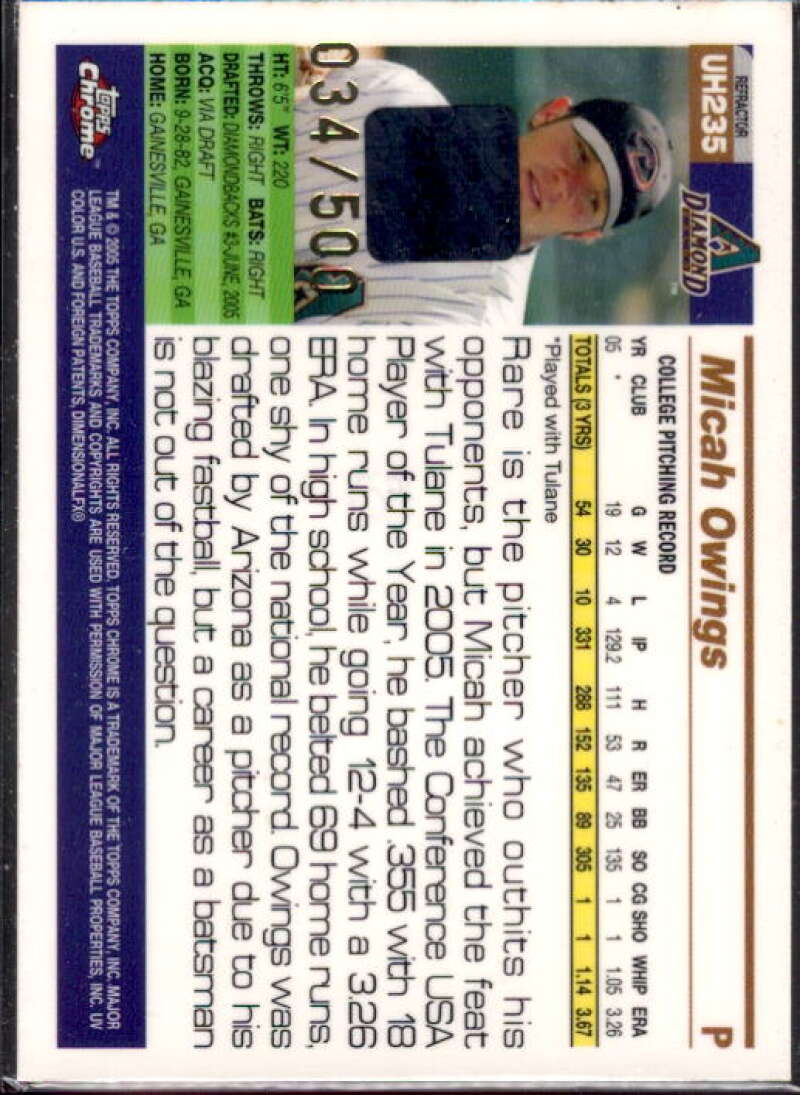 Micah Owings FY AU Card 2005 Topps Chrome Update Refractors #235  Image 2
