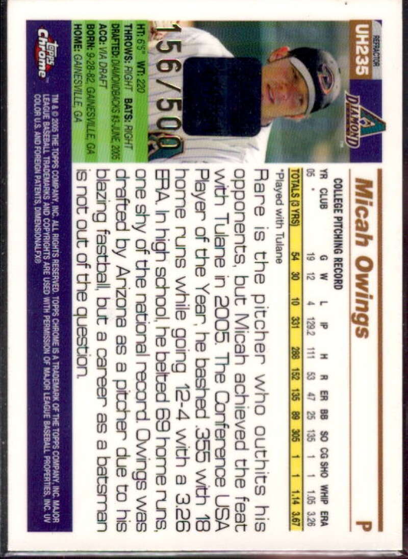 Micah Owings FY AU Card 2005 Topps Chrome Update Refractors #235  Image 2
