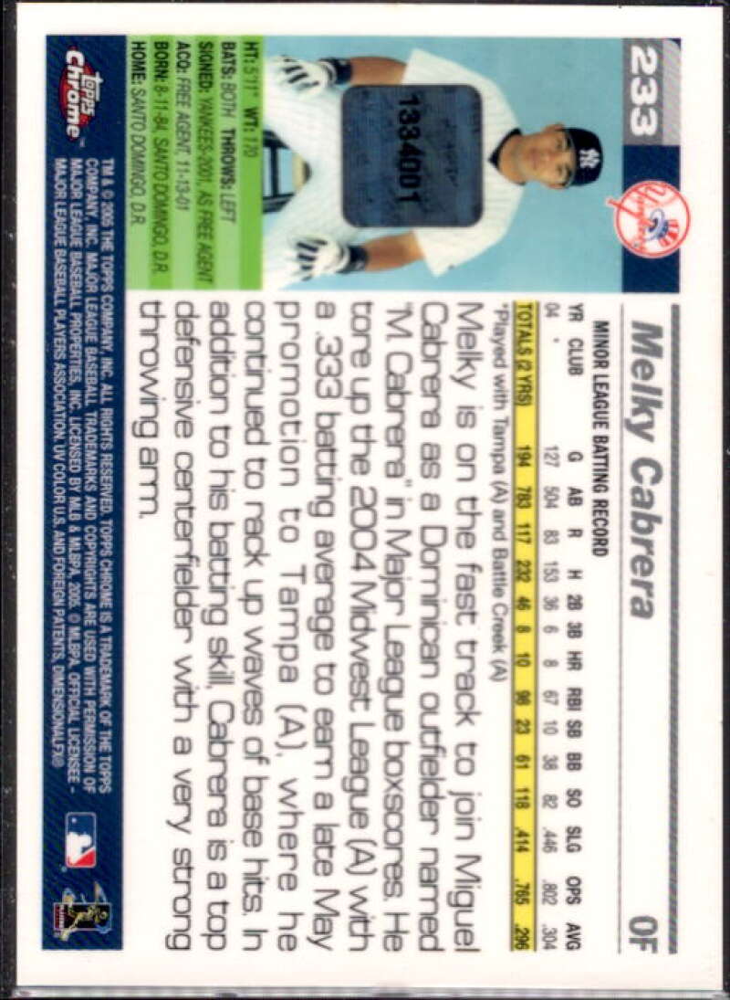 Melky Cabrera FY AU RC Card 2005 Topps Chrome #233  Image 2