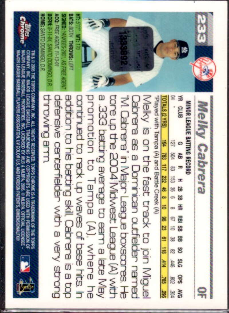 Melky Cabrera FY AU RC Card 2005 Topps Chrome #233  Image 2