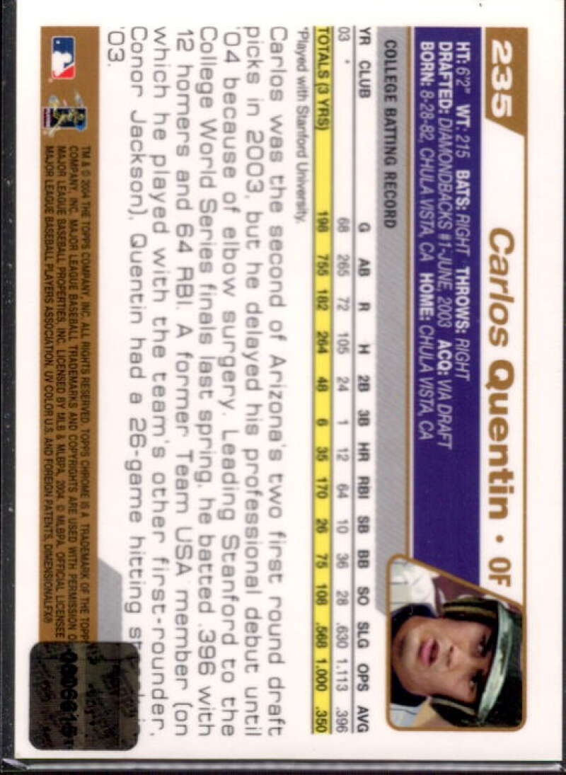 Carlos Quentin FY AU RC Card 2004 Topps Chrome #235  Image 2
