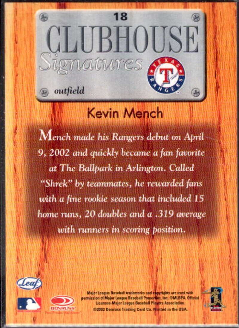 Kevin Mench Card 2003 Leaf Clubhouse Signatures Bronze #18  Image 2