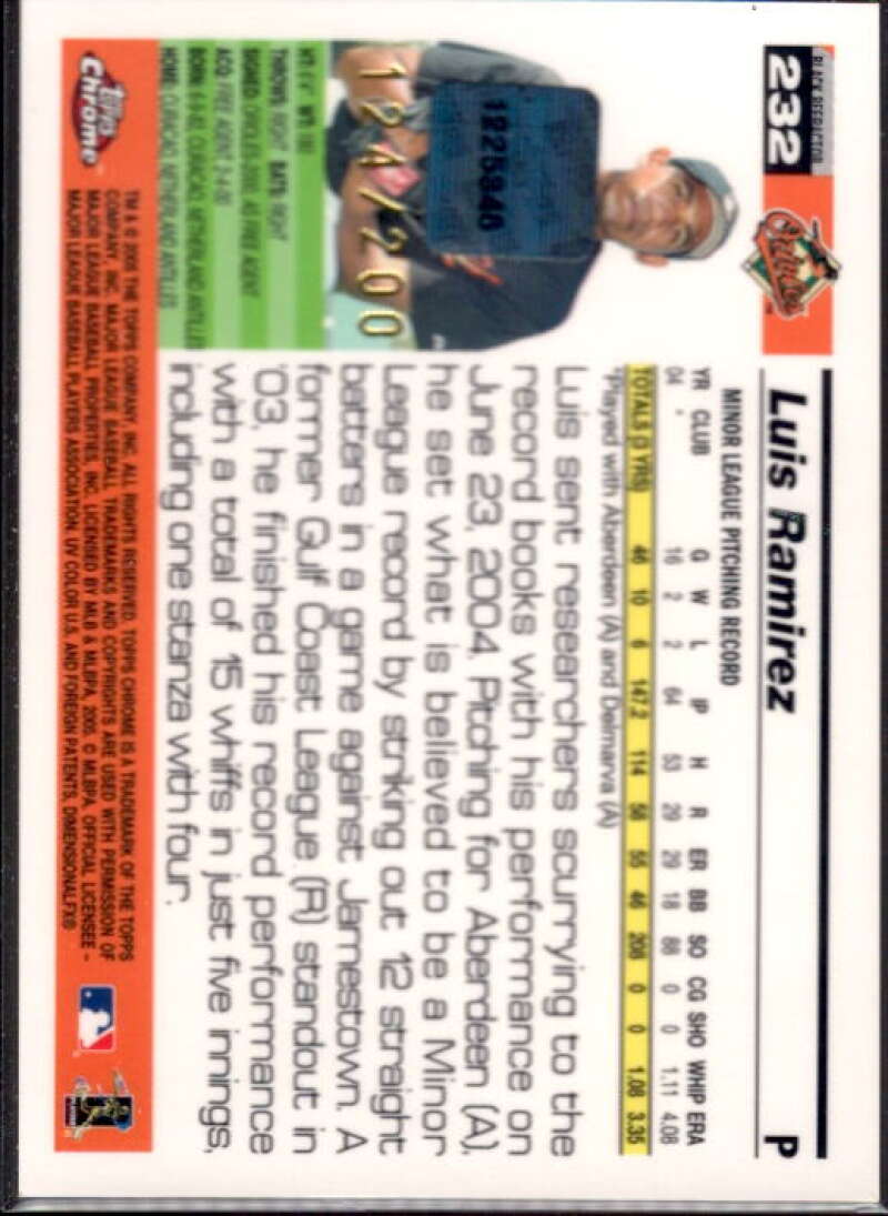Luis Ramirez FY AU Card 2005 Topps Chrome Black Refractors #232  Image 2