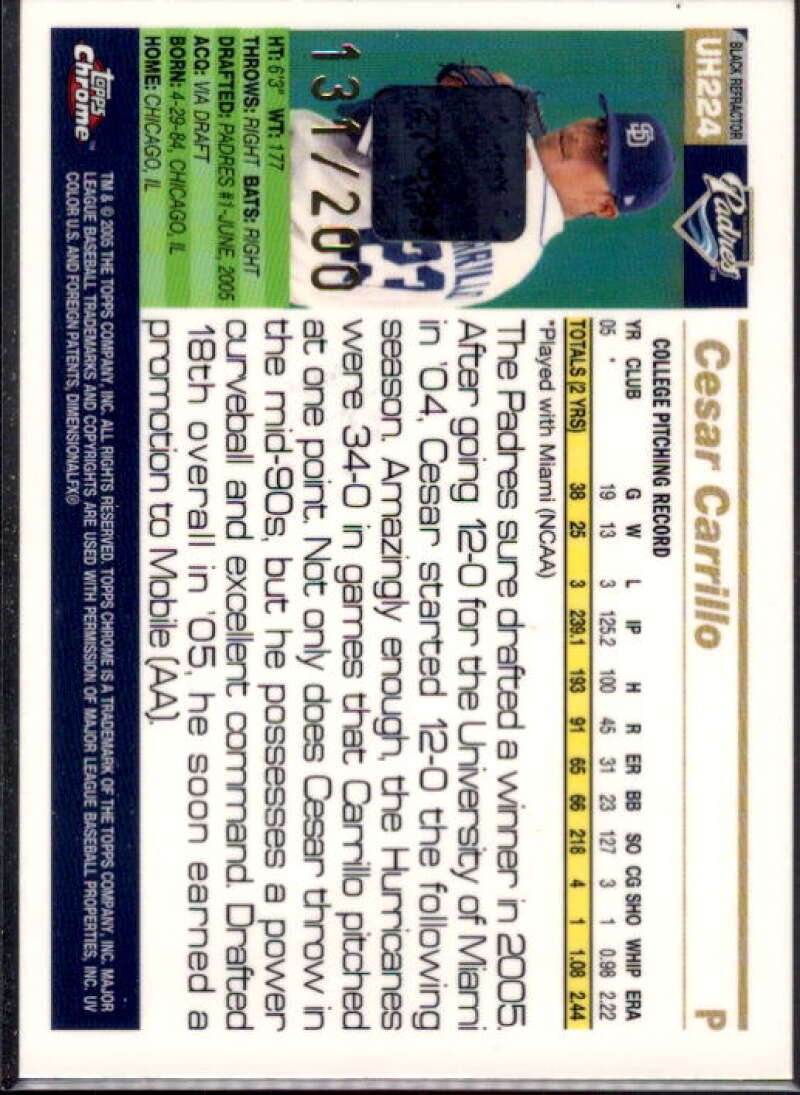 Cesar Carrillo FY AU Card 2005 Topps Chrome Update Black Refractors #224  Image 2