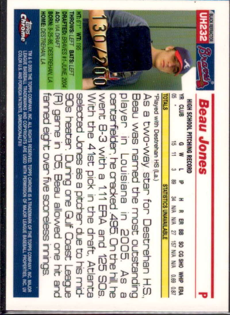 Beau Jones FY AU Card 2005 Topps Chrome Update Black Refractors #232  Image 2