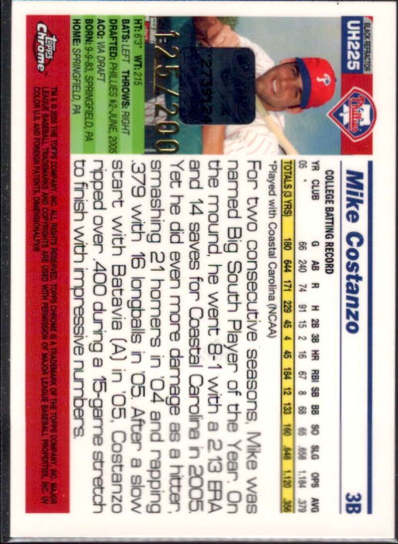 Mike Costanzo FY AU Card 2005 Topps Chrome Update Black Refractors #225  Image 2